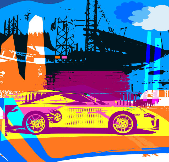 Andreas U. Korn - Vektor Art Kollage Poster mit Porsche 911