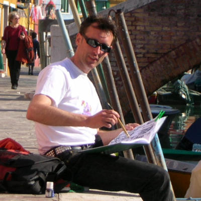 Andreas U. Korn beim Malen in Burano 2007